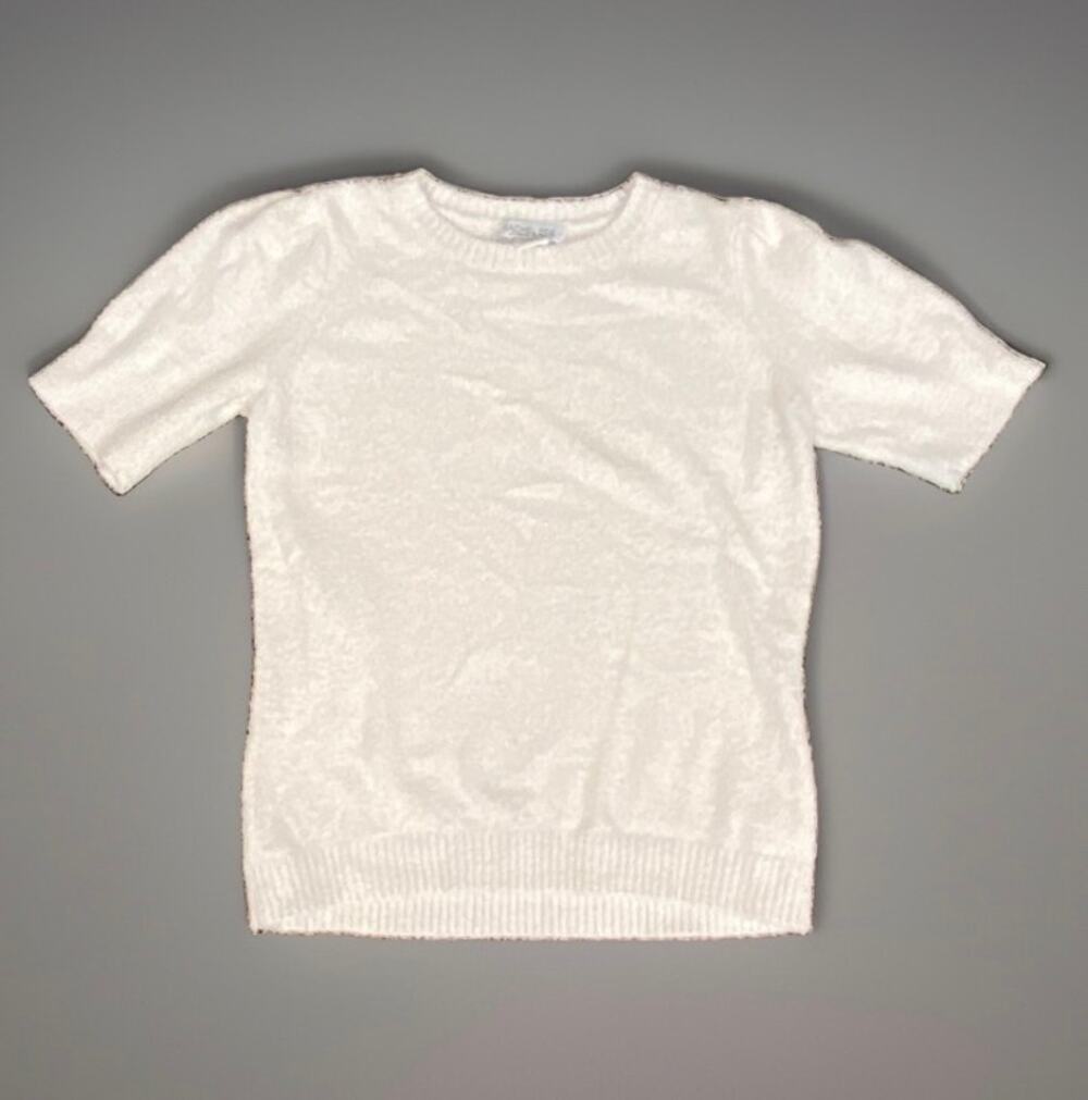 Rachel Zoe White Fuzzy Eyelash Knit Short Sleeve Crewneck Sweater - Size XS